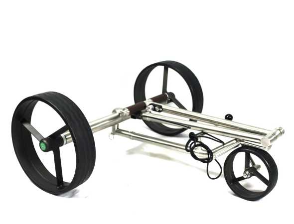 Kingfisher® K2, Golftrolley elektrisch und schnell-klappbar, Bedienung durch Drehregler, 42mm High-Tech-Antriebe "Made in Germany", Bergabfahrbremse